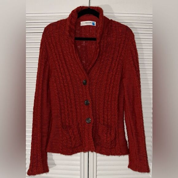 Anthropologie Sparrow Dankov Rust Wool Linen Blend Cable Knit Cardigan Size L‎ - Picture 1 of 9
